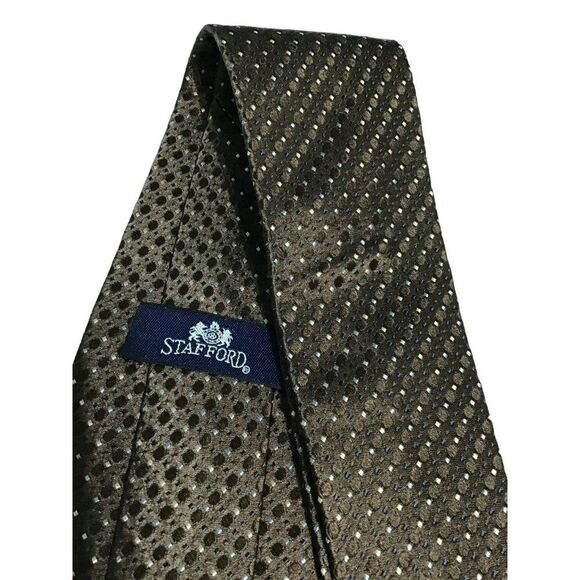 5/$10 Stafford 54" Brown Silk Tie White Dots - Picture 3 of 5